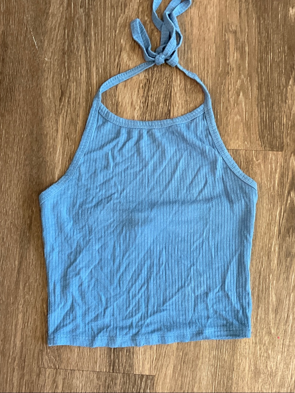 Blue Ribbed Halter Tank Top - Women's